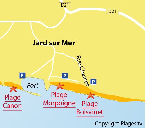 Map of Morpoigne Beach in Jard sur Mer