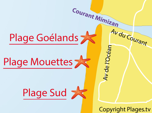 Carte de la plage des Mouettes à Mimizan