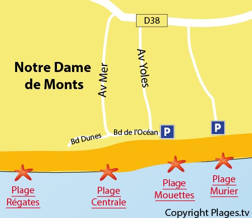 Map of Mouettes Beach in Notre Dame de Monts