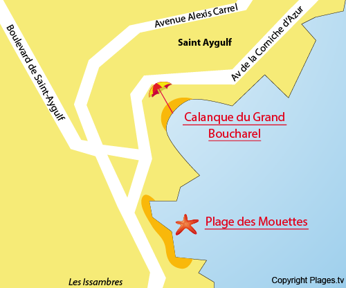 Map of the Mouettes Beach in Saint Aygulf