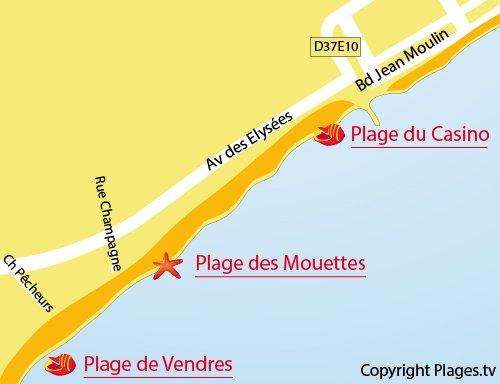 Map of Mouettes Beach in Valras