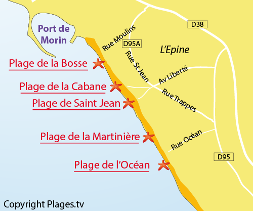 Map of the Moulin de la Bosse beach in Noirmoutier