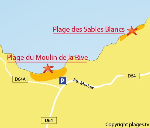 Carte de la plage du Moulin de la Rive à Locquirec