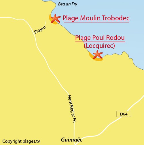 Carte de la plage du Moulin de Trobodec - Guimaec