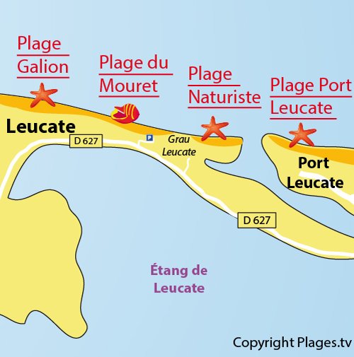 Carte de la plage du Mouret à Leucate (Aude)