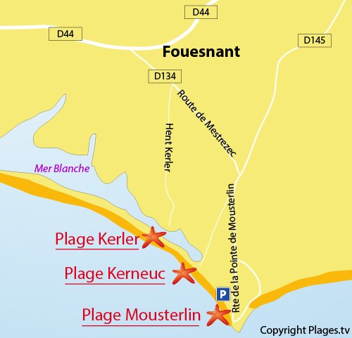 Carte de la plage de Mousterlin à Fouesnant