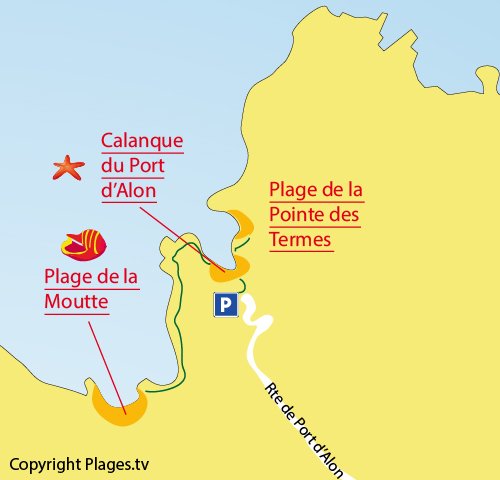 Map of Moutte Beach in St Cyr sur Mer