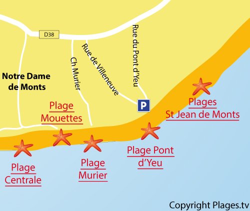 Carte de la plage du Murier à Notre Dame de Monts