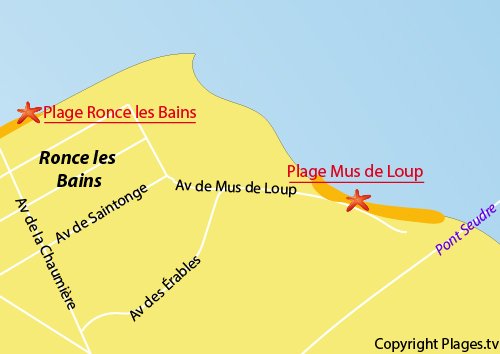 Carte de la plage du Mus de Loup à La Tremblade