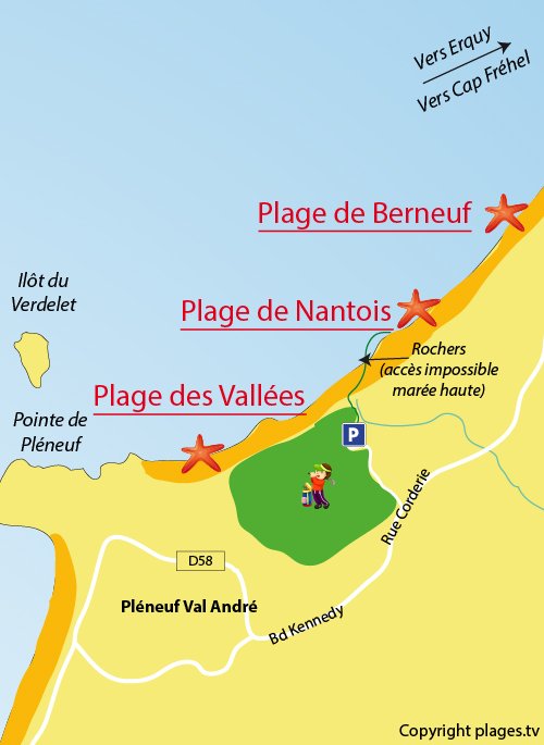 Map of Nantois Beach in Pléneuf Val André