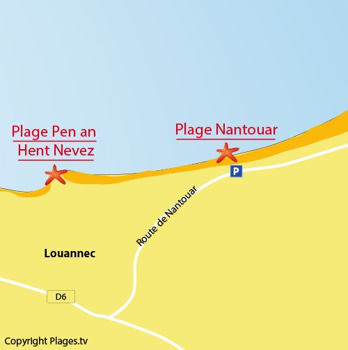 Carte de la plage de Nantouar à Louannec