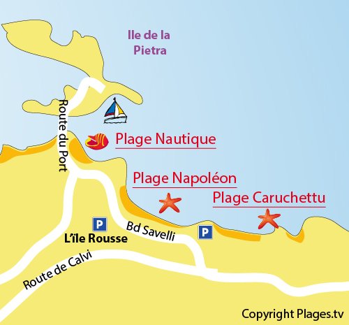 Map of the Napoleon Beach  in Ile Rousse - Corsica