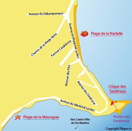 Map of Nartelle beach in Sainte Maxime