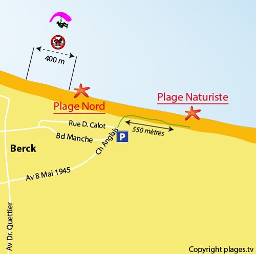 Mappa della Spiaggia Naturista a Berck
