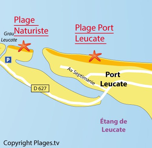 Carte de la plage naturiste de Leucate dans l'Aude