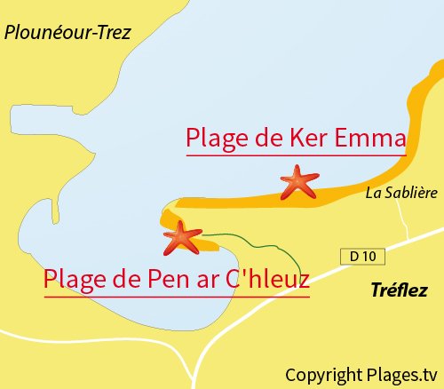 Carte de la plage naturiste de Treflez en Bretagne