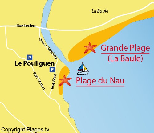 Map of Nau Beach in Pouliguen