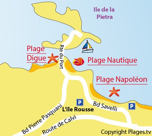 Map of the Nautical Beach in Ile Rousse