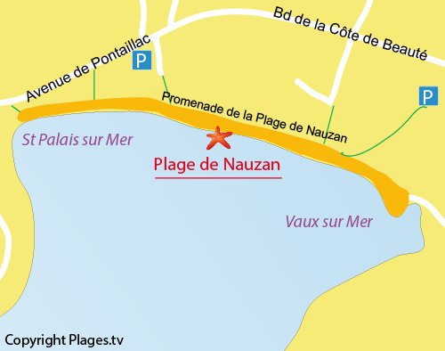 Map of Nauzan Beach in Saint Palais sur Mer