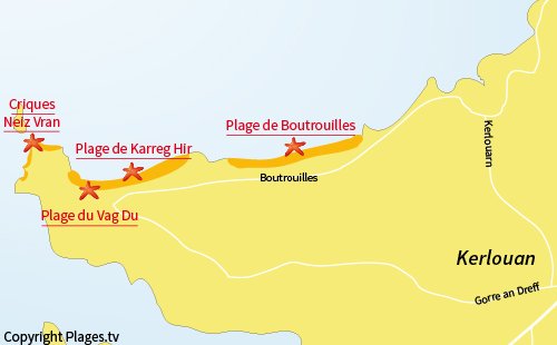 Map of Neiz Vran to Kerlouan beaches