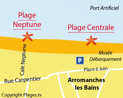 Carte de la plage Neptune d'Arromanches les Bains