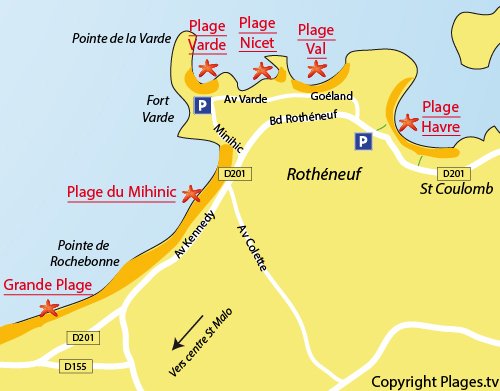 Carte de la plage du Nicet à Saint Malo