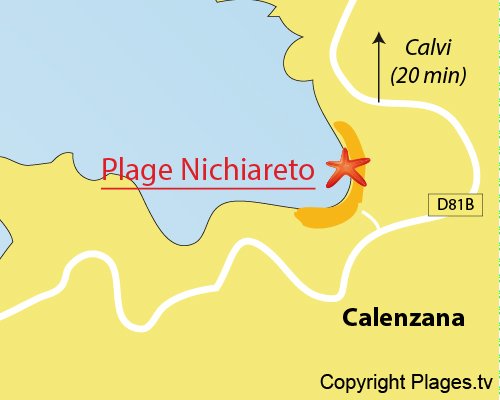 Carte de la plage de Nichiareto à Calenzana