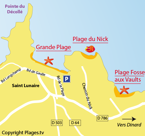 Map of the Nick Beach in Saint Lunaire