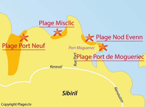 Carte de la plage de Nod Evenn à Sibiril