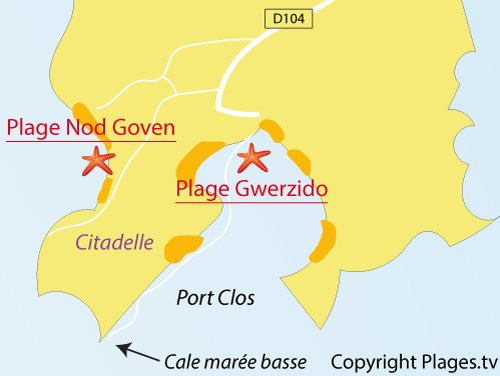 Carte de la plage de Nod Goven sur l'ile de Bréhat