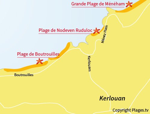 Mappa della spiaggia di Plage de Nodeven Ruduloc a Kerlouan