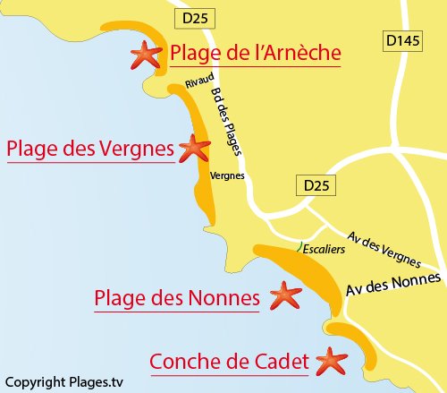 Map of Nonnes Beach in Meschers sur Gironde