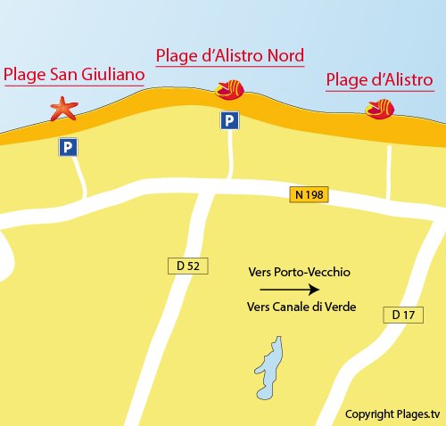 Mappa della Spiaggia d'Alistro Nord in Corsica