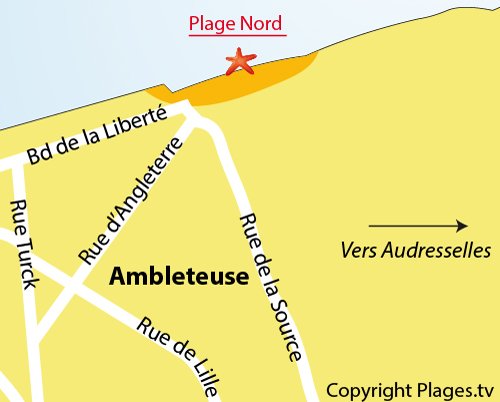 Carte de la plage nord d'Ambleteuse