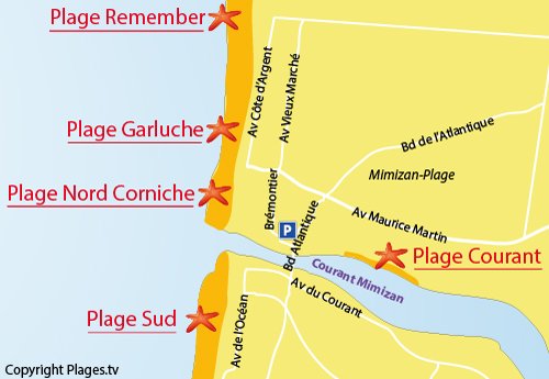 Plan de la plage Nord Corniche à Mimizan