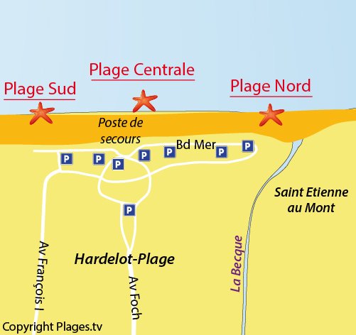 Carte de la plage nord d'Hardelot Neufchatel