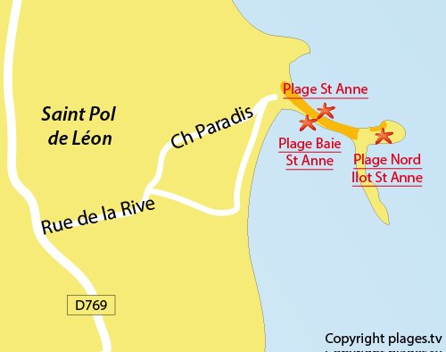 Carte de la plage au nord de l'ilot de Sainte Anne à St Pol de Léon