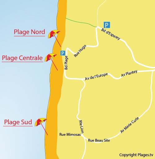 Mappa della Spiaggia Nord di Lacanau Océan