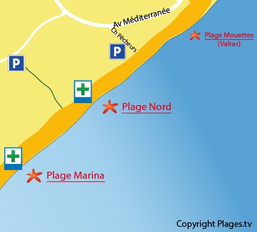 Map of North Beach in Vendres