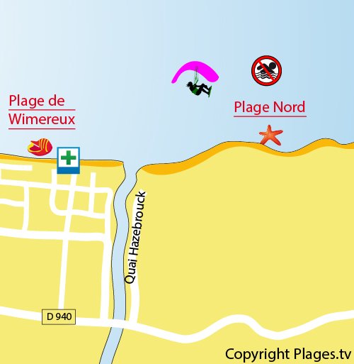 Carte de la plage Nord de Wimereux