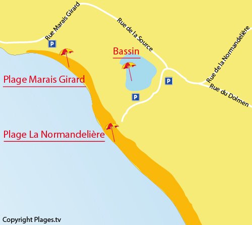 Map of Normandelière Beach in Brétignolles sur Mer