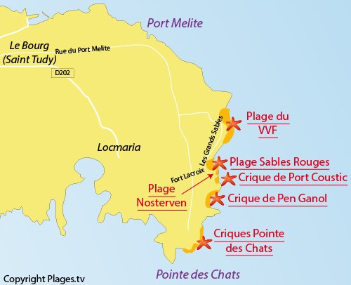Carte de la plage de Nosterven sur l'ile de Groix