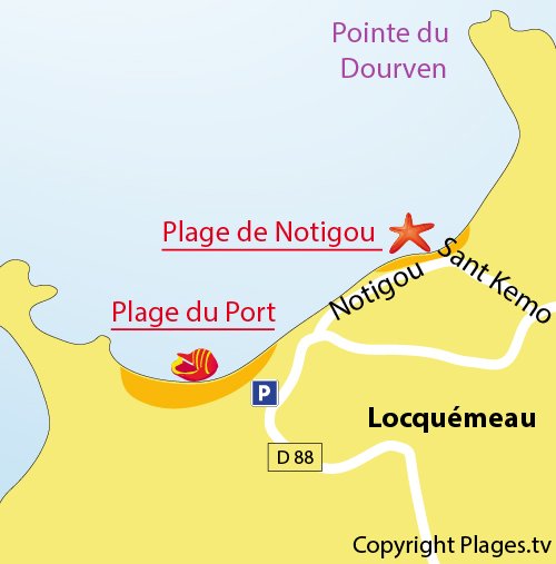 Carte de la plage de Notigou à Trédrez Locquémeau