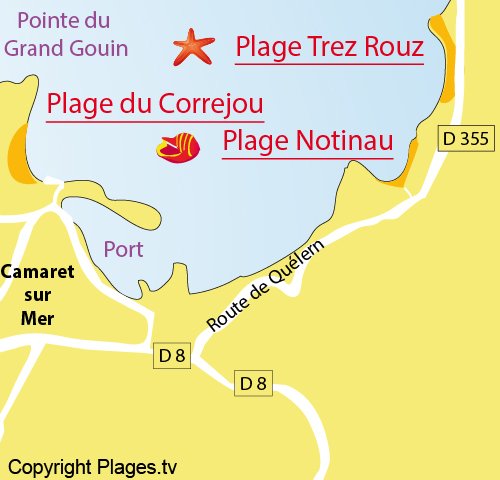 Map of Notinau Beach in Camaret sur Mer