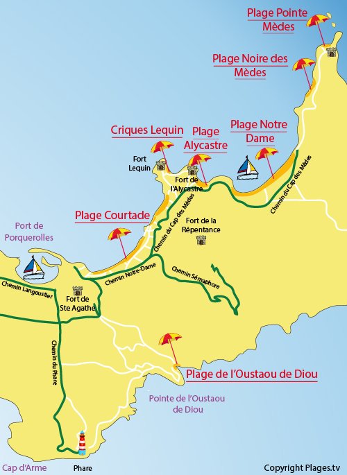 Carte de la plage Notre Dame à Porquerolles