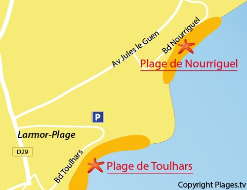 Map of Nourriguel Beach in Larmor-Plage