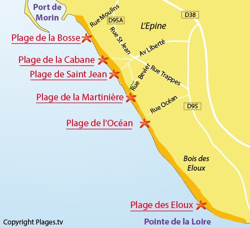 Mappa della Spiaggia dell'Ocean a Noirmoutier