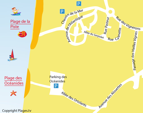 Carte de la plage des Océanides à Capbreton