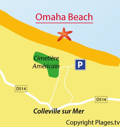 Carte de la plage Omaha en Normandie - Colleville sur Mer