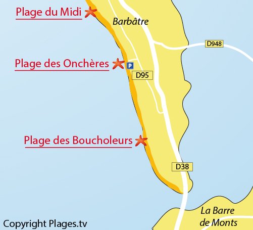 Map of Oncheres Beach in Noirmoutier